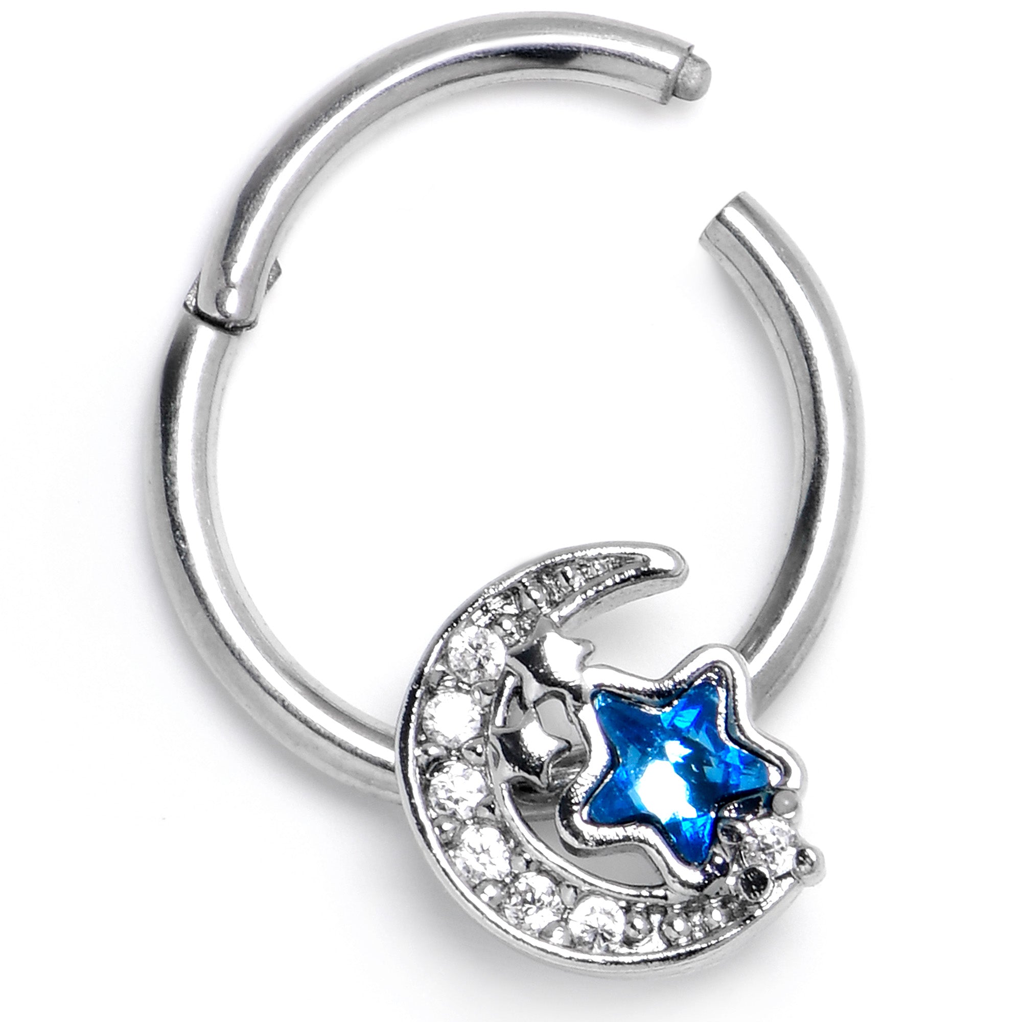 BodyCandy 16G 3/8 Blue CZ Gem Starry Night Sky Hinged Segment Ring — back view