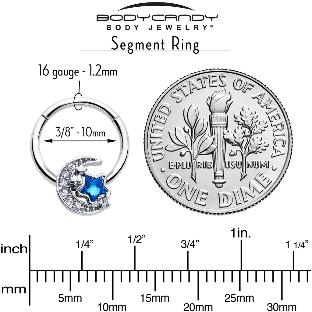 BodyCandy 16G 3/8 Blue CZ Gem Starry Night Sky Hinged Segment Ring — alternative angle