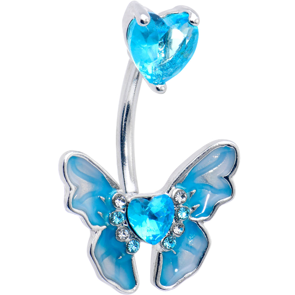 BodyCandy Aqua CZ Gem Butterfly Love Heart Double Mount Belly Ring — main product shot