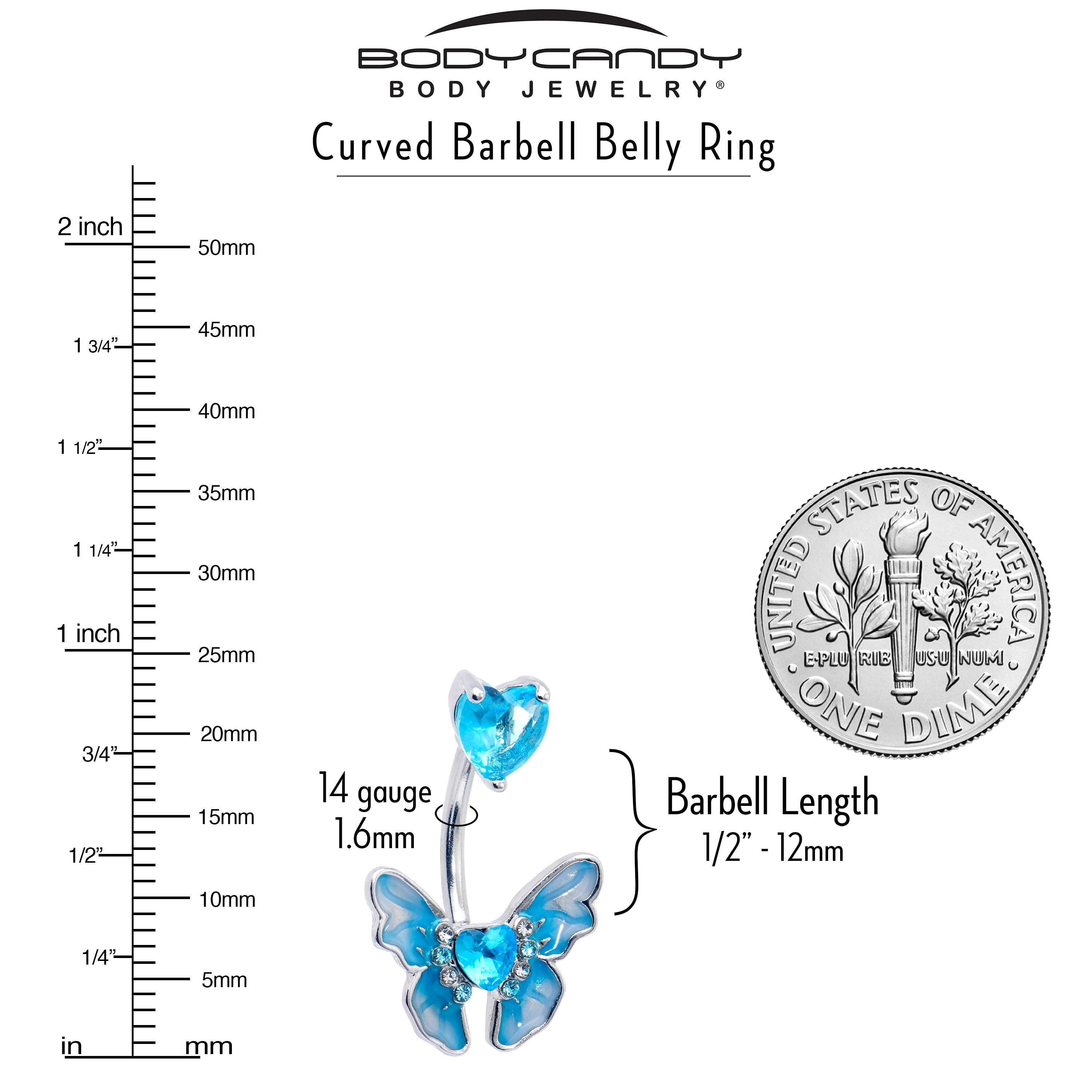 BodyCandy Aqua CZ Gem Butterfly Love Heart Double Mount Belly Ring — lifestyle context