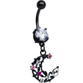 BodyCandy Clear Pink CZ Gem Black Flower Moon Dangle Belly Ring — main product shot