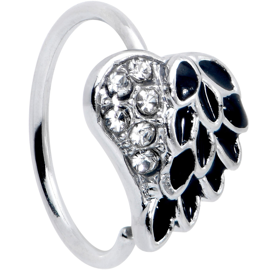 BodyCandy 20G 5/16 Clear Gem Heavenly Heart Angel Wing Black Nose Hoop — main product shot