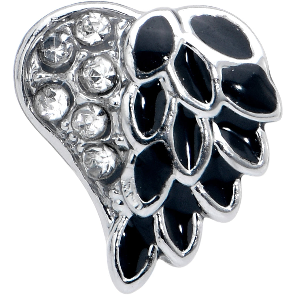 BodyCandy 20G 5/16 Clear Gem Heavenly Heart Angel Wing Black Nose Hoop — detail close-up