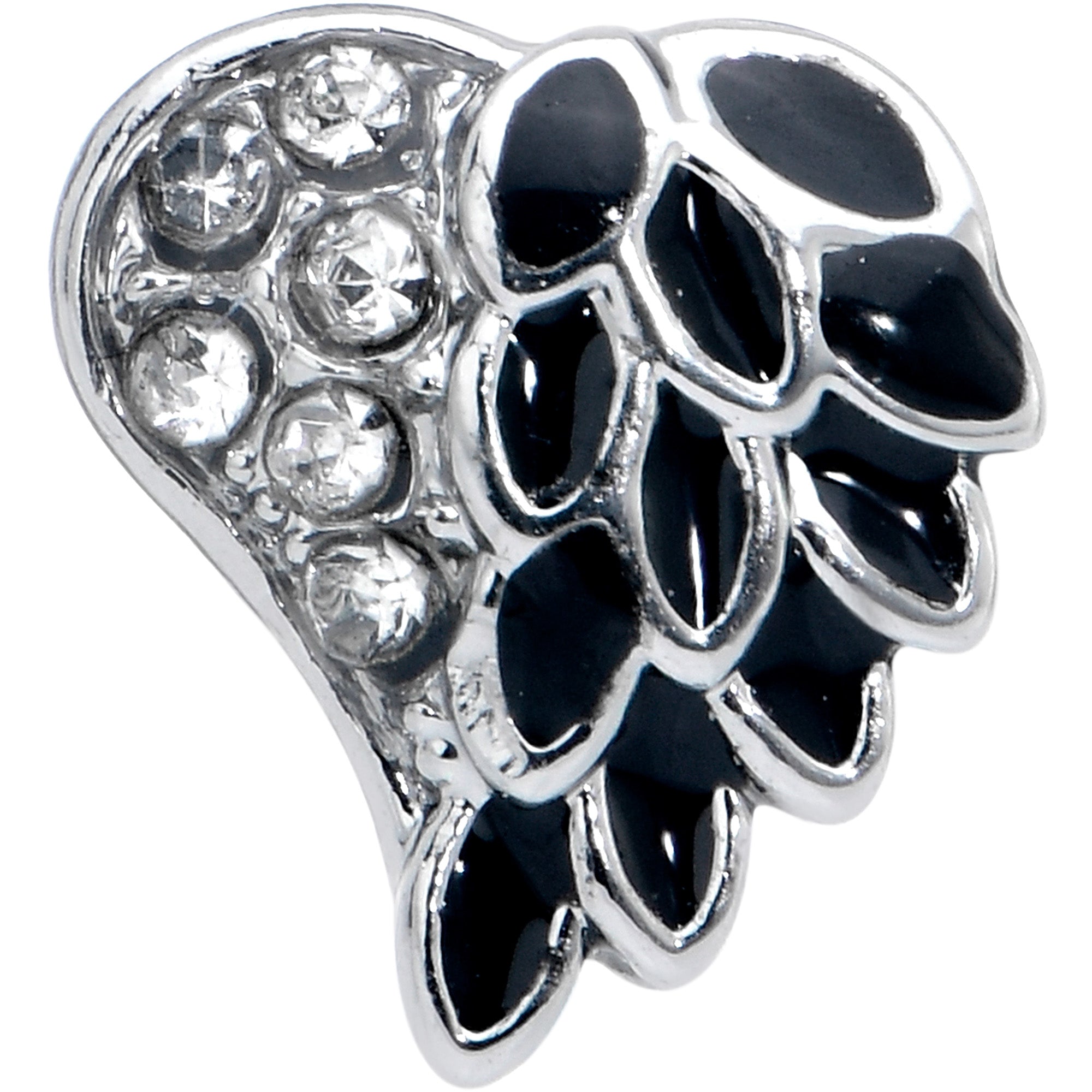 BodyCandy 20G 5/16 Clear Gem Heavenly Heart Angel Wing Black Nose Hoop — detail close-up