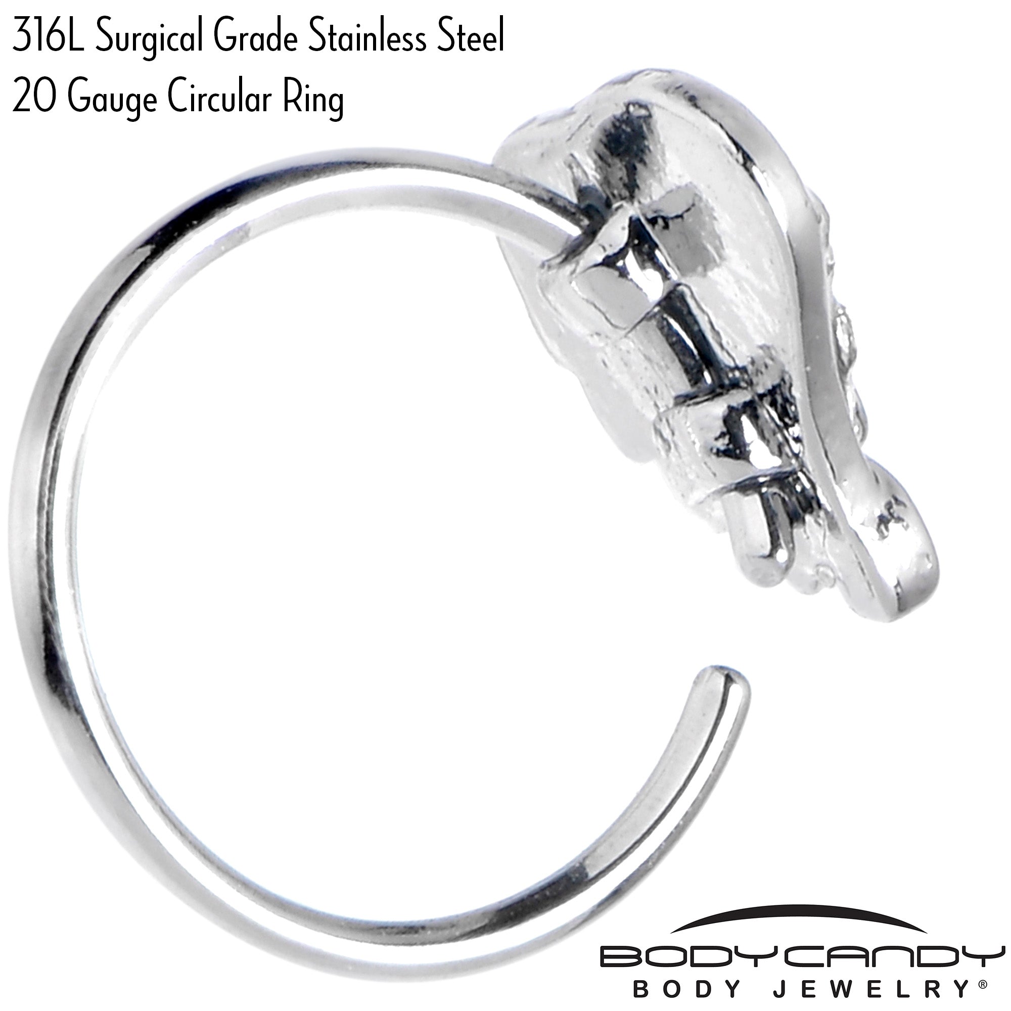 BodyCandy 20G 5/16 Clear Gem Heavenly Heart Angel Wing Black Nose Hoop — back view