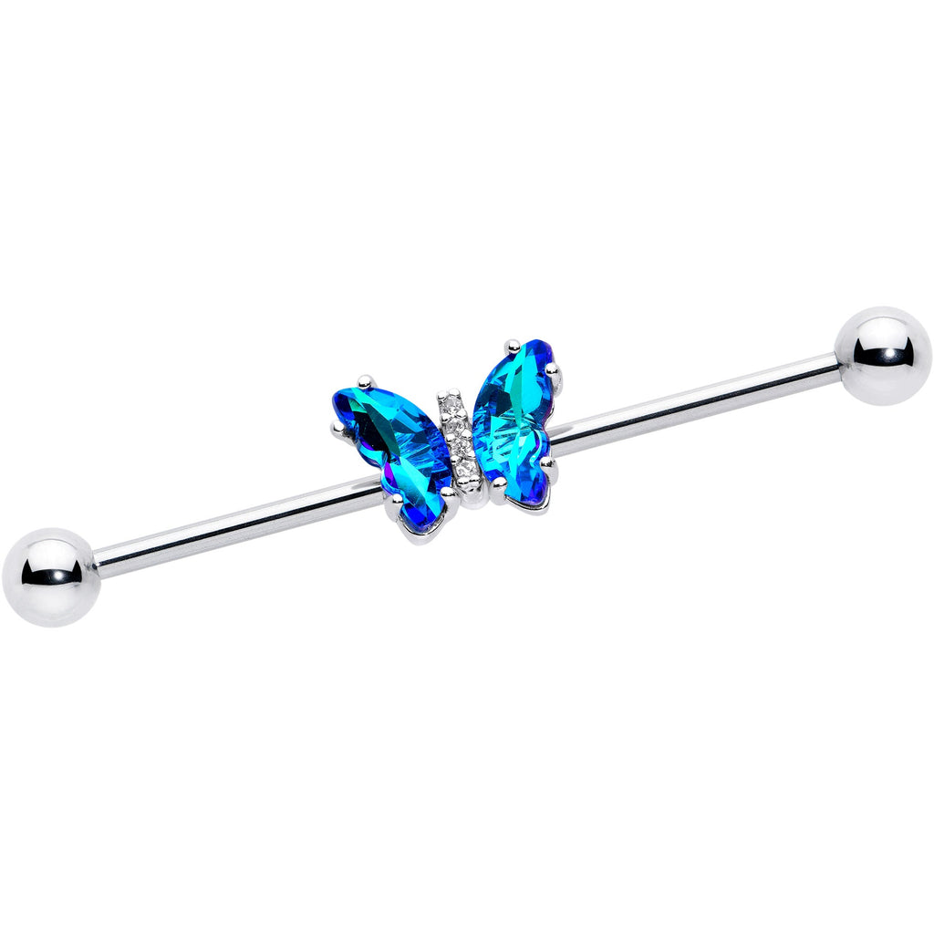 BodyCandy 14G Blue CZ Gem Simply Colorful Butterfly Industrial Barbell 38mm — main product shot