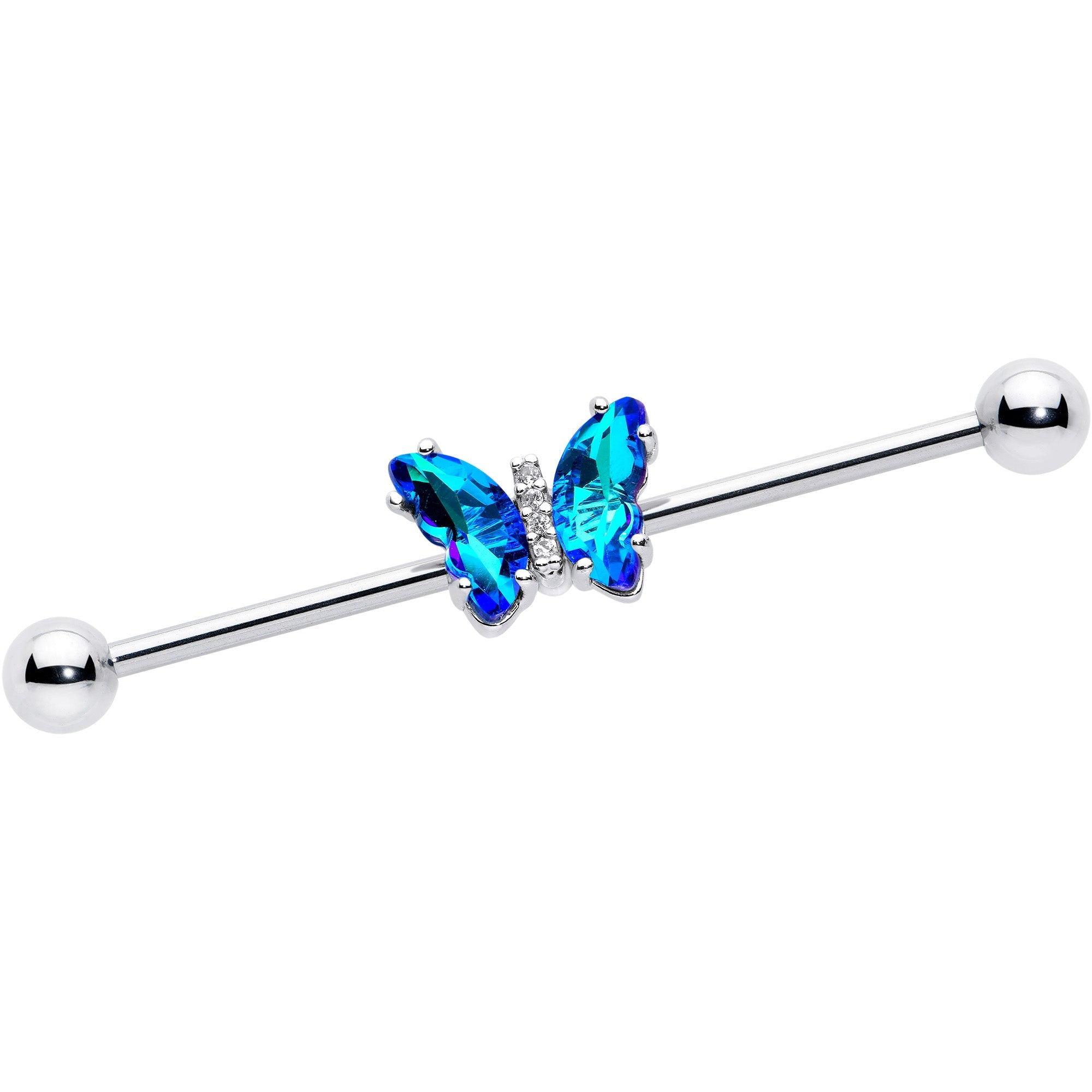 BodyCandy 14G Blue CZ Gem Simply Colorful Butterfly Industrial Barbell 38mm — main product shot