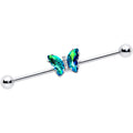 BodyCandy 14G Green CZ Gem Simply Colorful Butterfly Industrial Barbell 38mm — main product shot