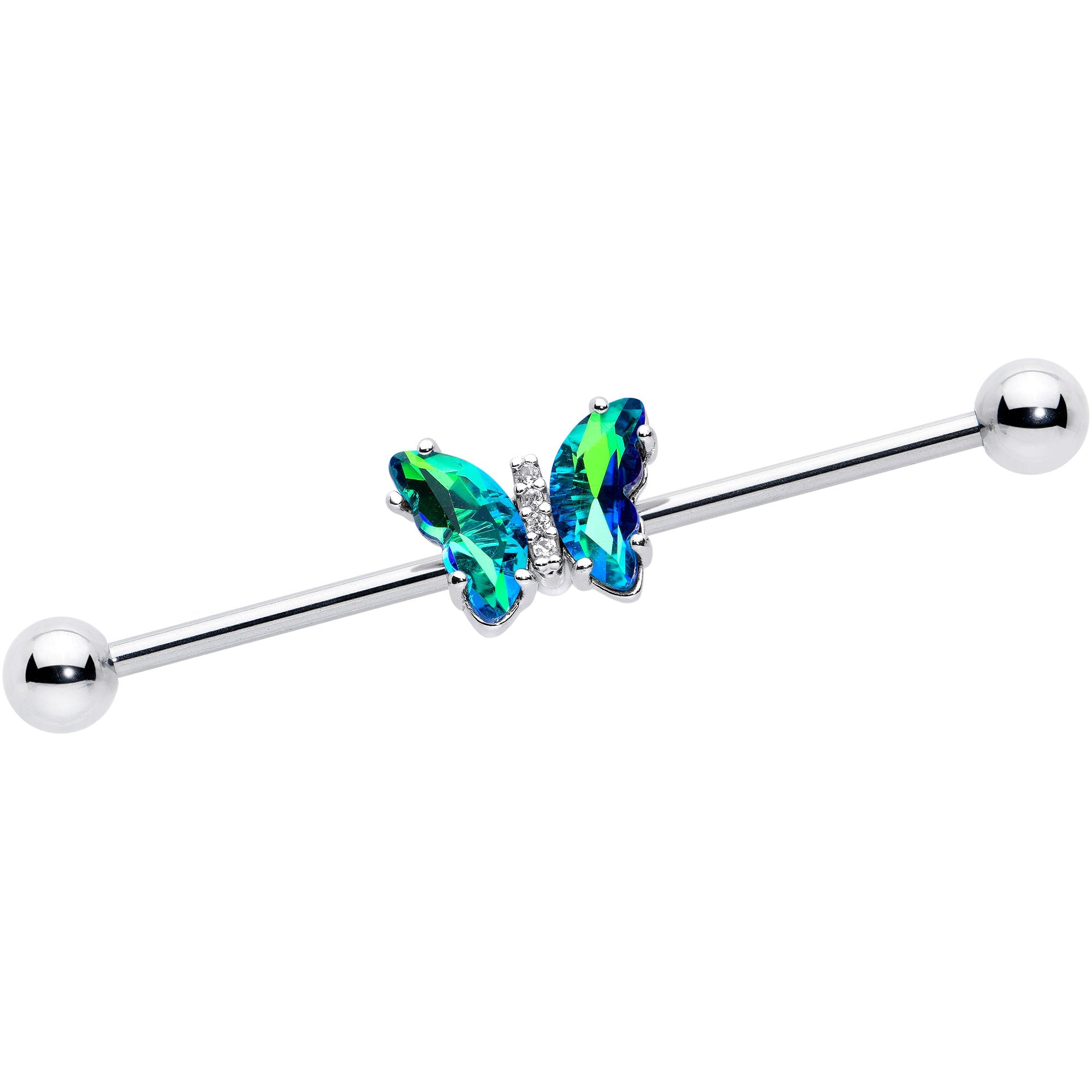 BodyCandy 14G Green CZ Gem Simply Colorful Butterfly Industrial Barbell 38mm — main product shot