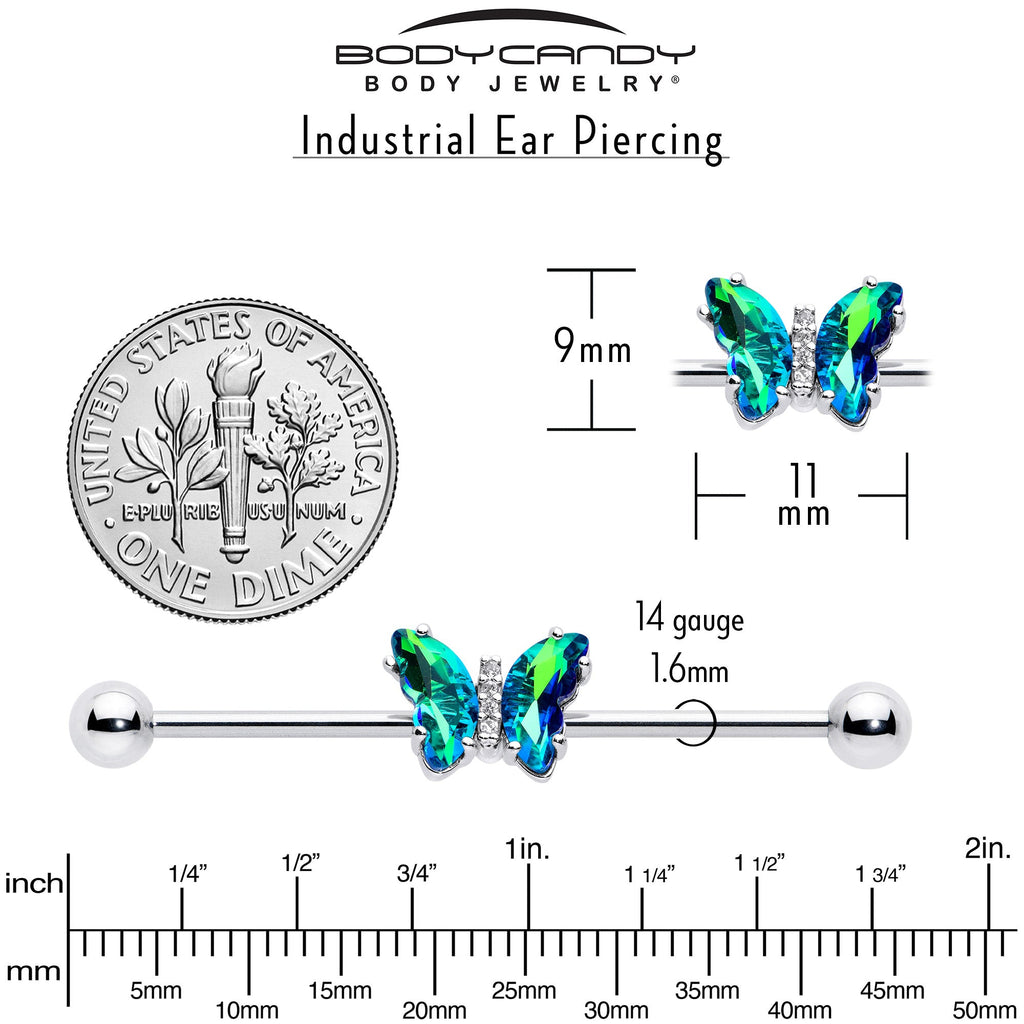 BodyCandy 14G Green CZ Gem Simply Colorful Butterfly Industrial Barbell 38mm — alternative angle