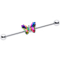 BodyCandy 14G Rainbow CZ Gem Simply Colorful Butterfly Industrial Barbell 38mm — main product shot