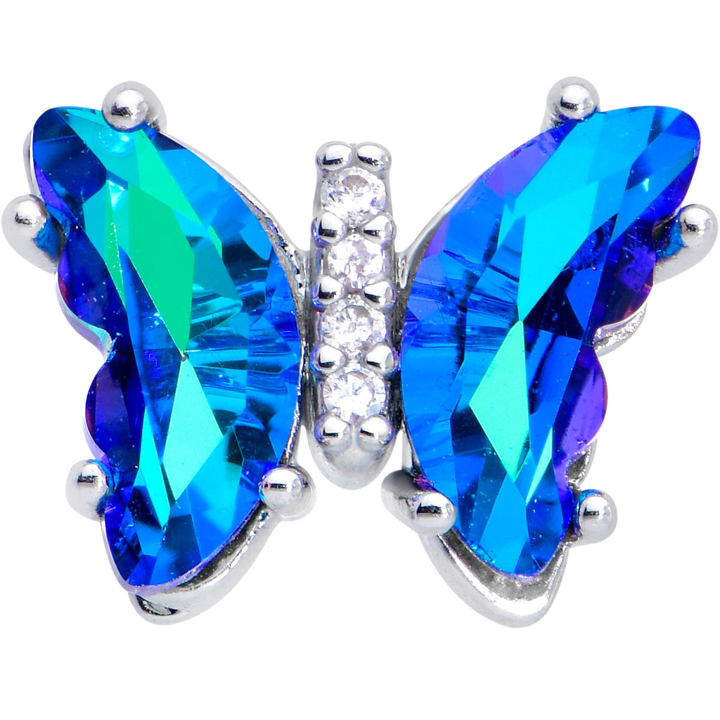 BodyCandy 16G 1/4 Blue CZ Gem Simply Colorful Butterfly Cartilage Earring — detail close-up
