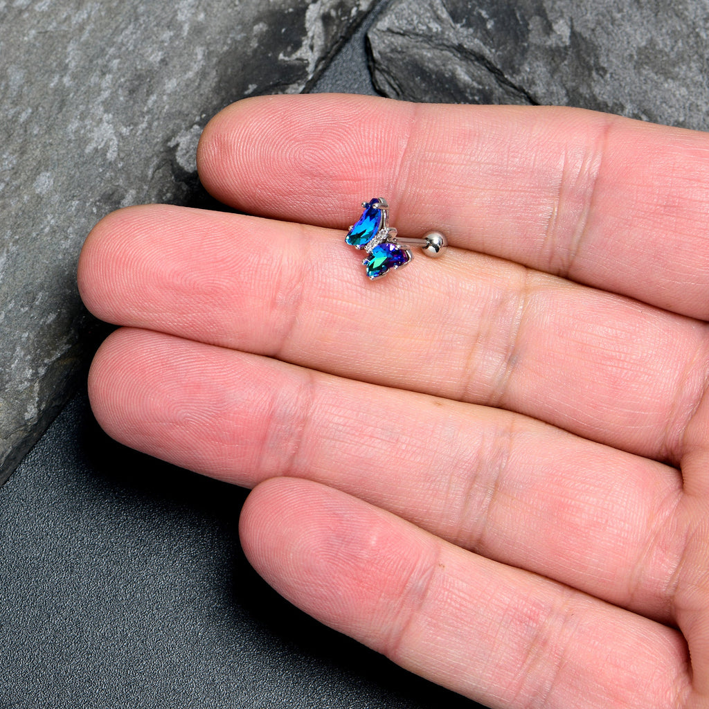 BodyCandy 16G 1/4 Blue CZ Gem Simply Colorful Butterfly Cartilage Earring — side view