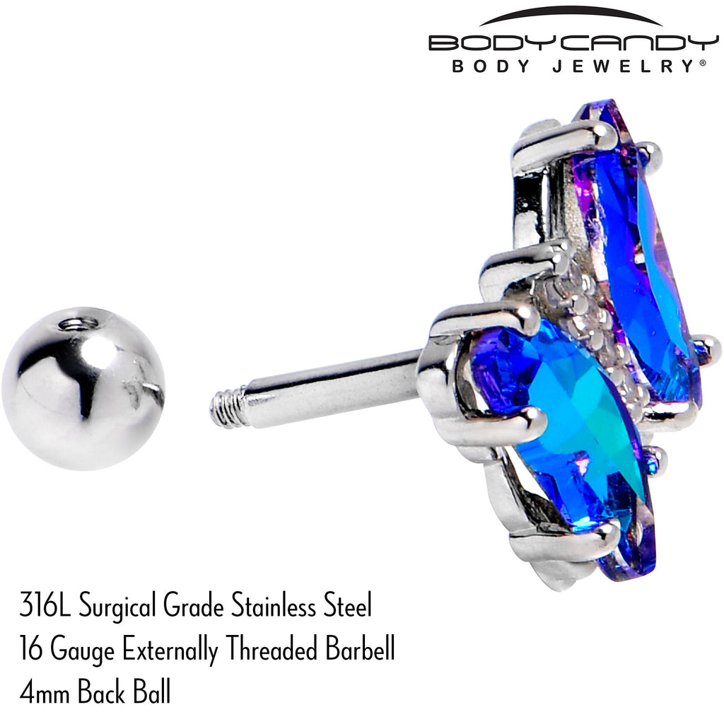 BodyCandy 16G 1/4 Blue CZ Gem Simply Colorful Butterfly Cartilage Earring — back view