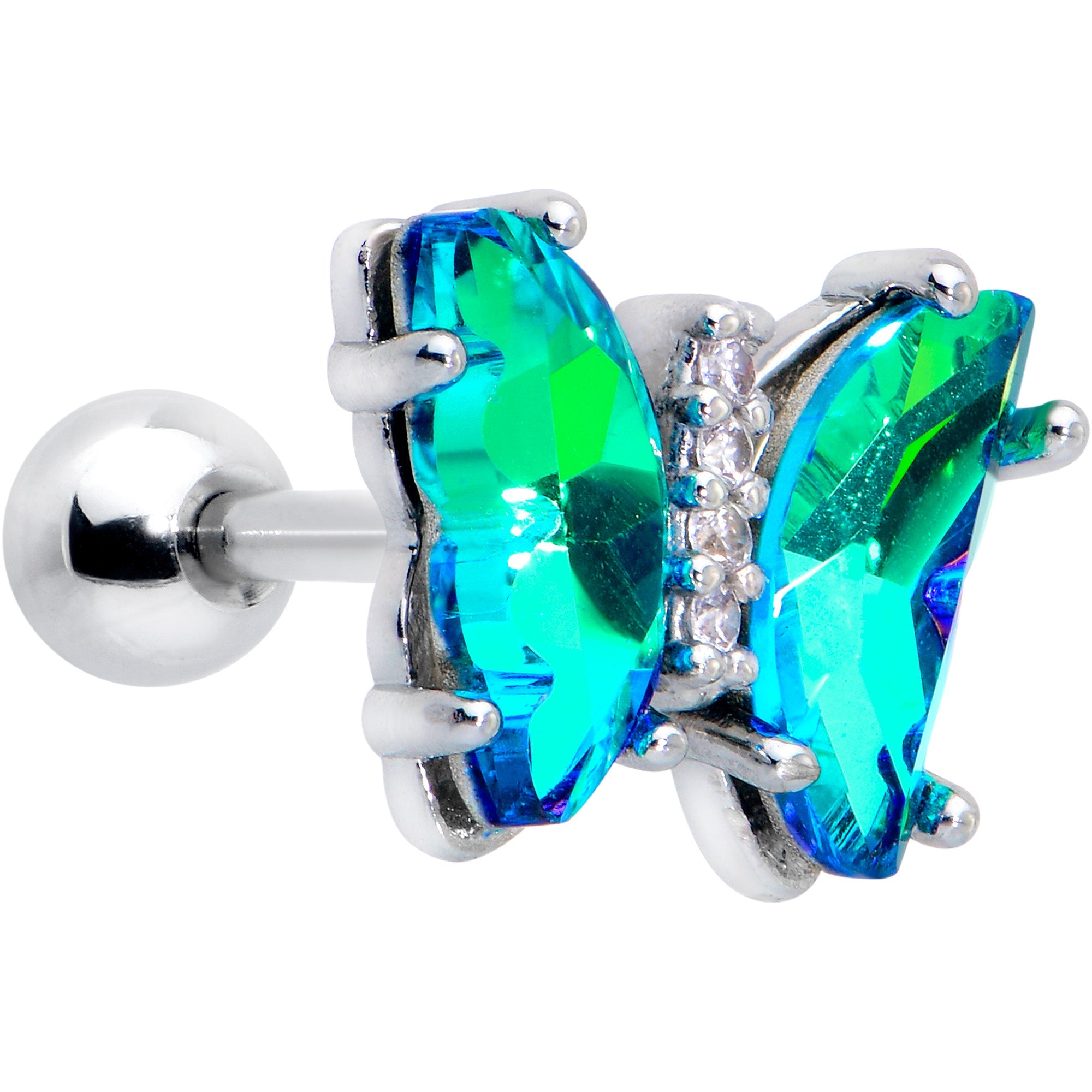BodyCandy 16G 1/4 Green CZ Gem Simply Colorful Butterfly Cartilage Earring — main product shot