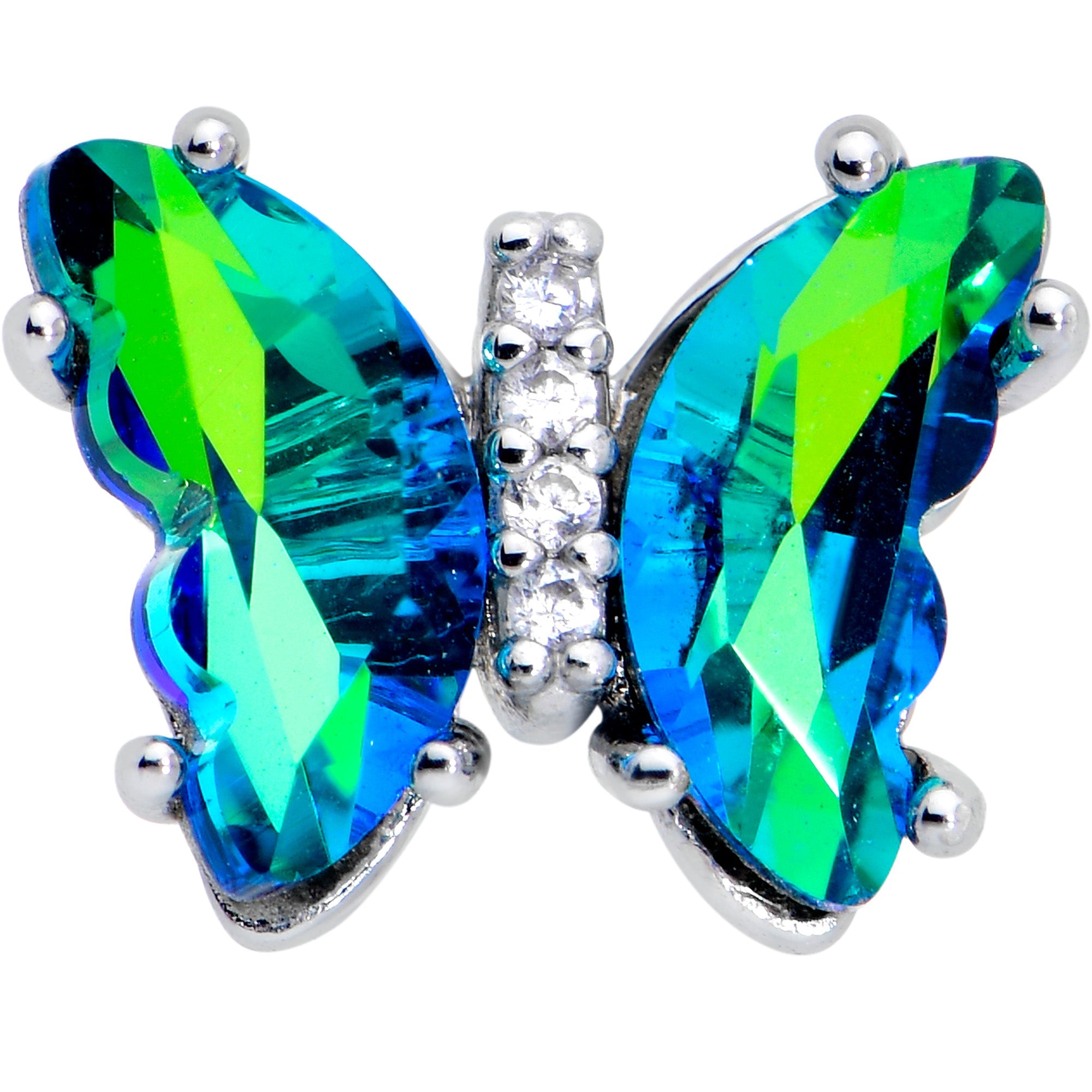 BodyCandy 16G 1/4 Green CZ Gem Simply Colorful Butterfly Cartilage Earring — detail close-up
