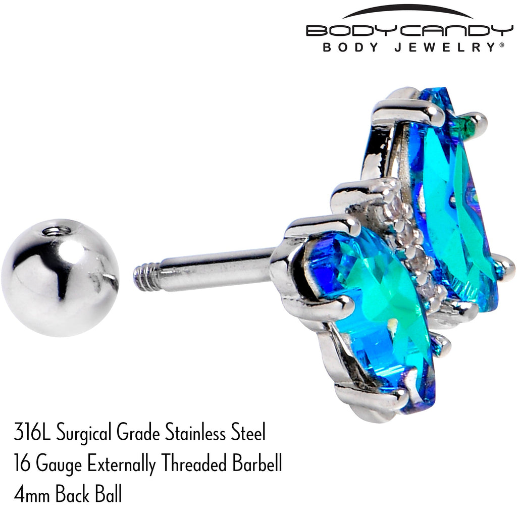 BodyCandy 16G 1/4 Green CZ Gem Simply Colorful Butterfly Cartilage Earring — back view