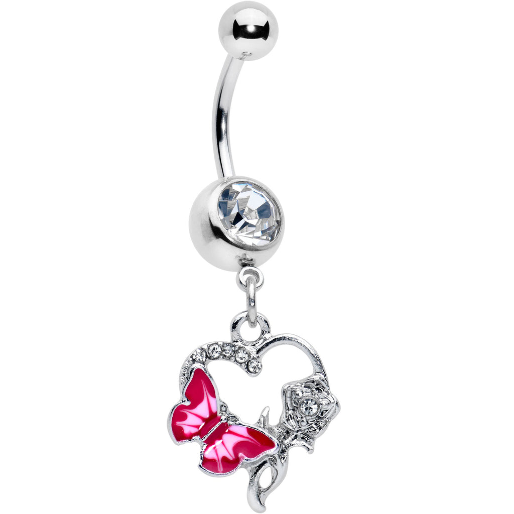 BodyCandy Clear Gem Butterfly Rose Flower Pink Dangle Belly Ring — main product shot