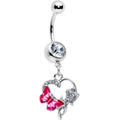 BodyCandy Clear Gem Butterfly Rose Flower Pink Dangle Belly Ring — main product shot