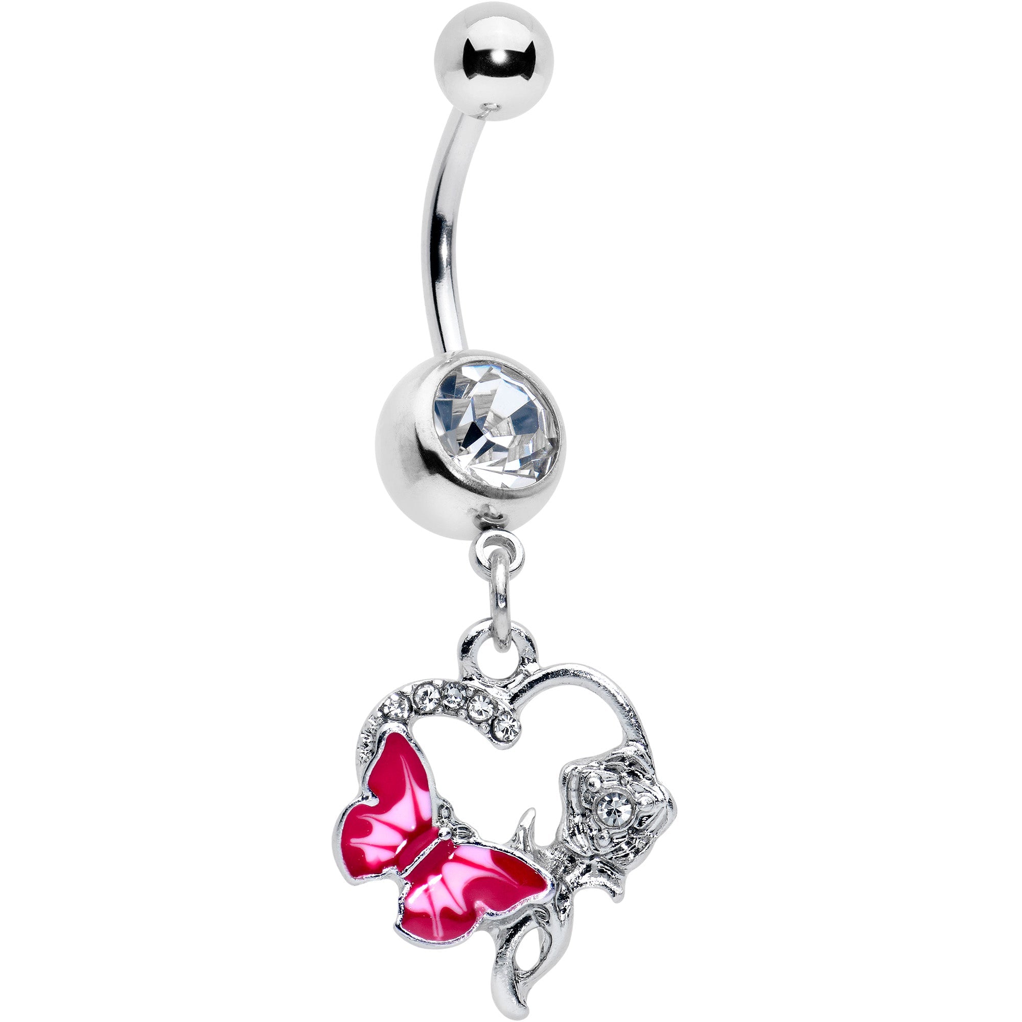 BodyCandy Clear Gem Butterfly Rose Flower Pink Dangle Belly Ring — main product shot
