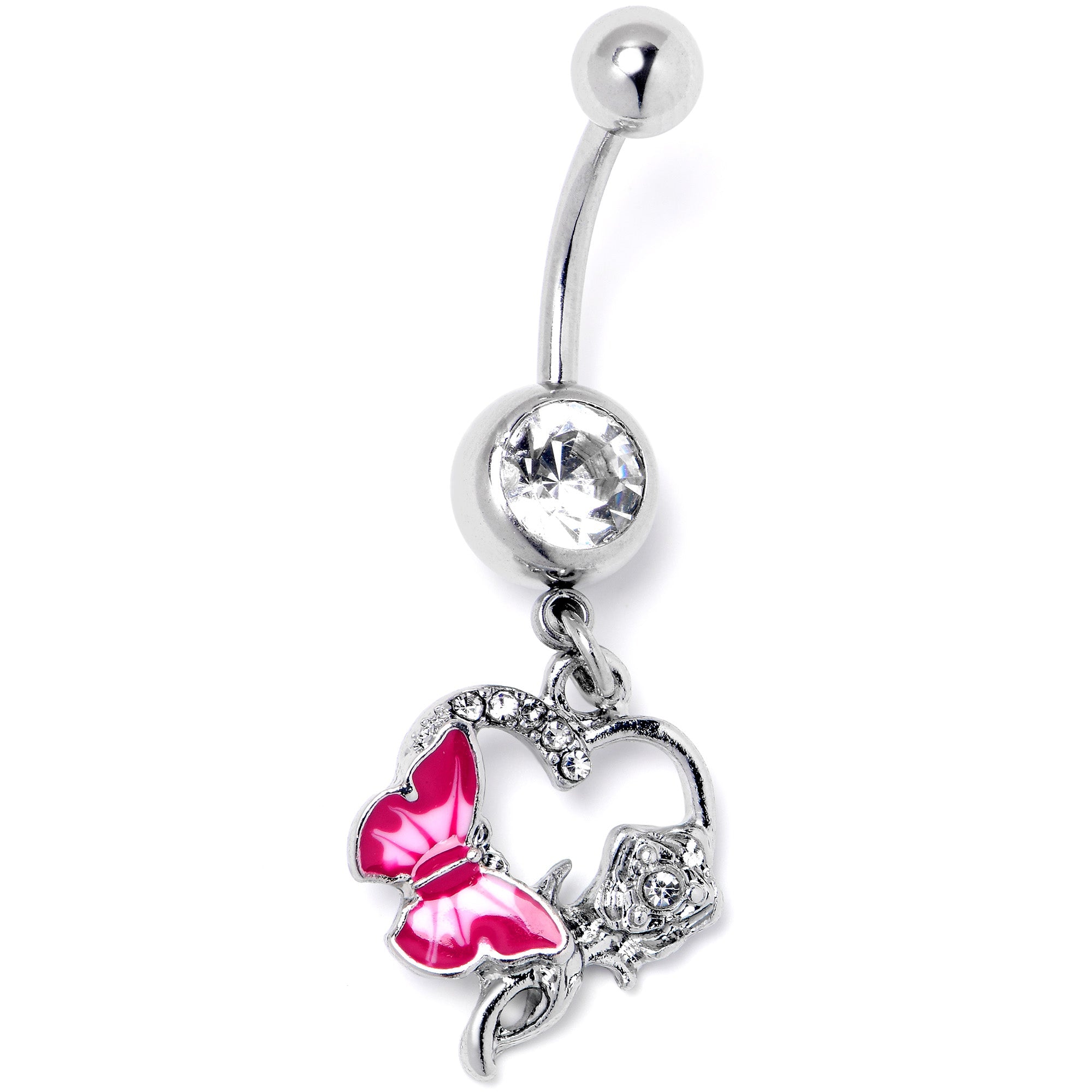 BodyCandy Clear Gem Butterfly Rose Flower Pink Dangle Belly Ring — lifestyle context