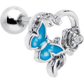BodyCandy 16G 1/4 Clear CZ Gem Butterfly Rose Blue Cartilage Tragus Stud — main product shot