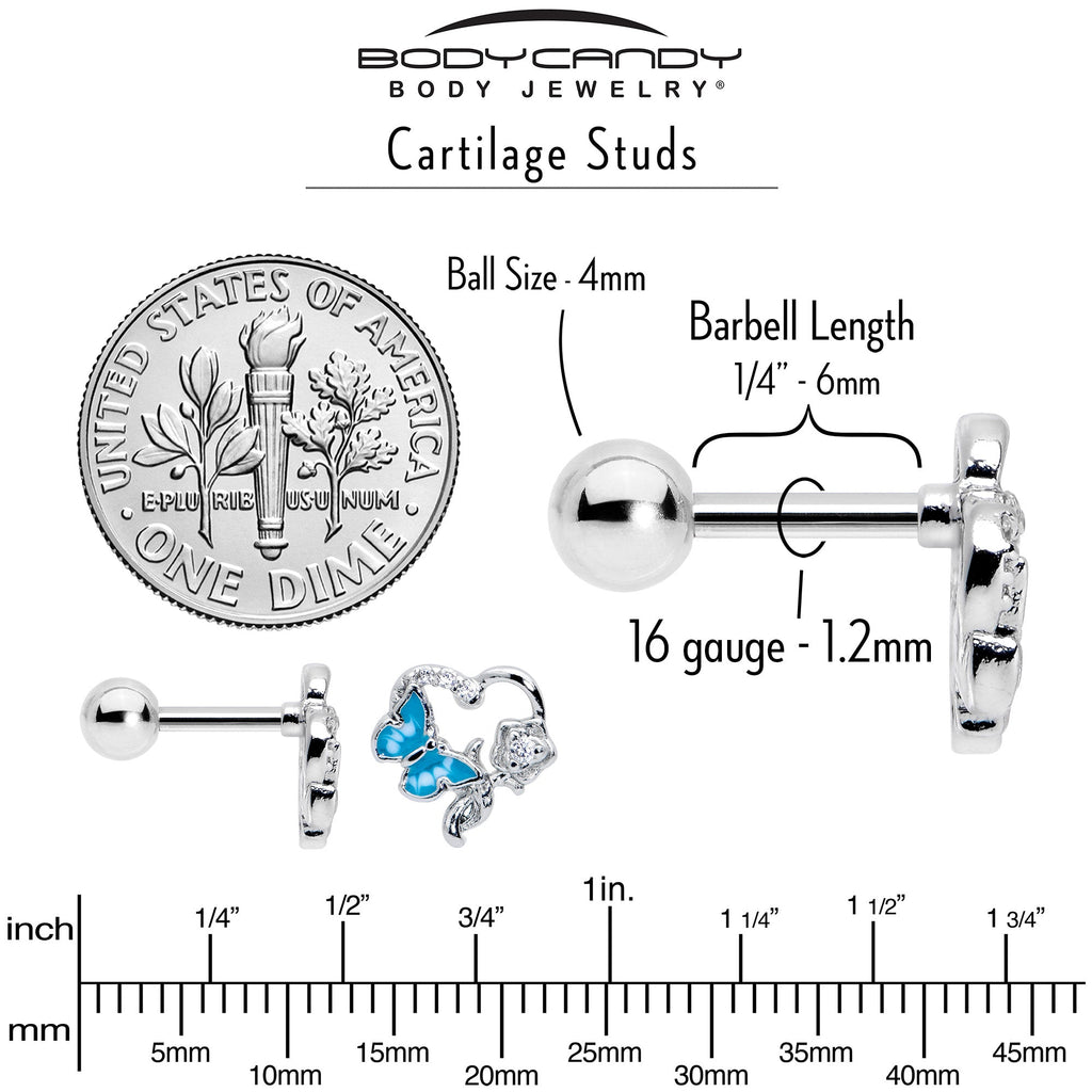 BodyCandy 16G 1/4 Clear CZ Gem Butterfly Rose Blue Cartilage Tragus Stud — alternative angle