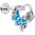 BodyCandy 16G 5/16 Clear CZ Gem Butterfly Rose Blue Internally Threaded Labret — main product shot