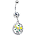 BodyCandy Clear Gem Cat Yellow Flowers Dangle Belly Ring — main product shot