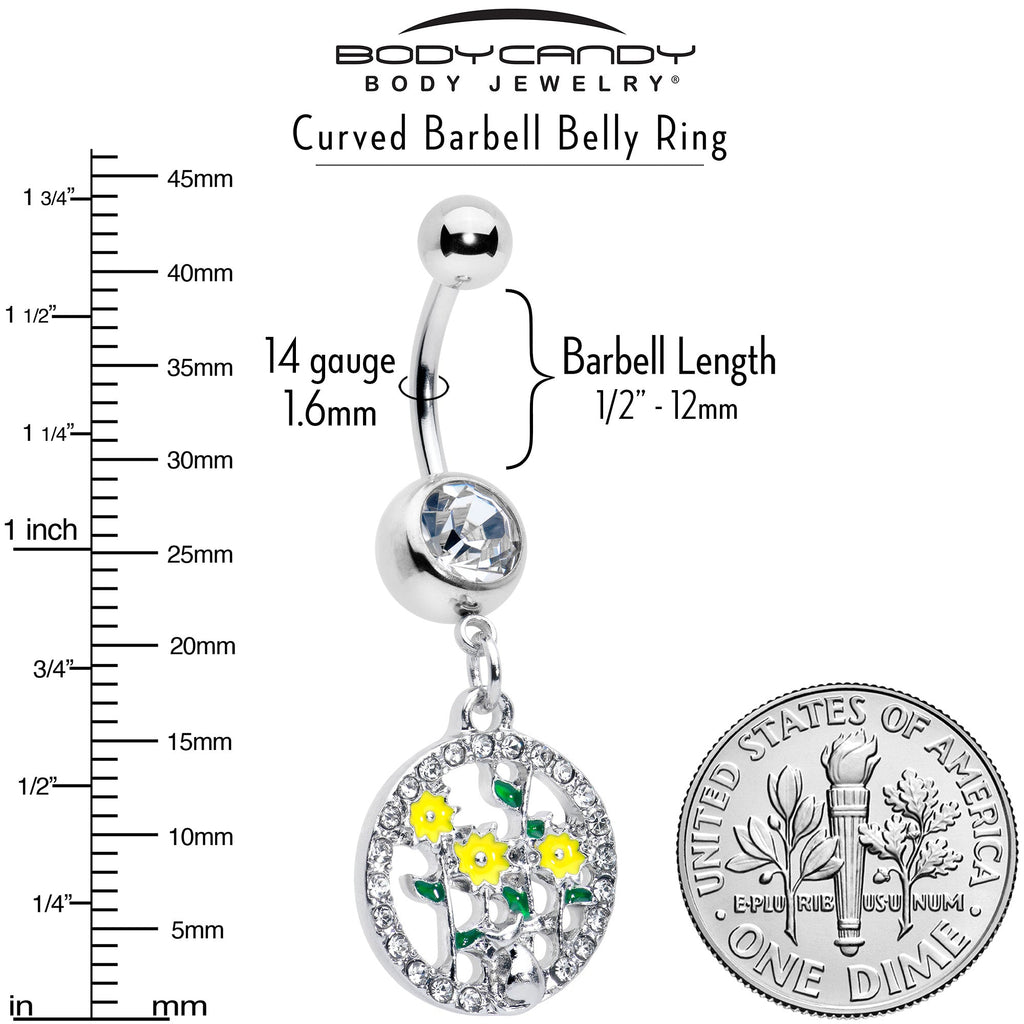 BodyCandy Clear Gem Cat Yellow Flowers Dangle Belly Ring — alternative angle