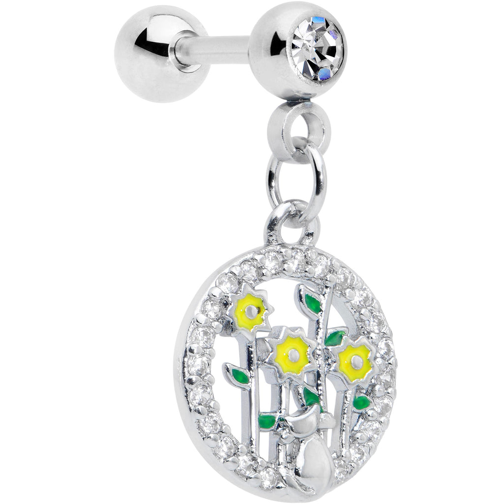 BodyCandy 16G 1/4 Clear Gem Cat Yellow Flowers Dangle Cartilage Earring — main product shot