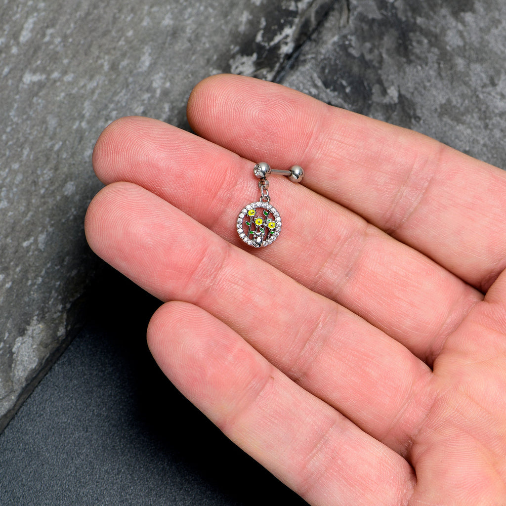BodyCandy 16G 1/4 Clear Gem Cat Yellow Flowers Dangle Cartilage Earring — side view