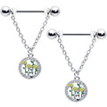 BodyCandy 14G 9/16 Clear Gem Cat Yellow Flowers Chain Dangle Nipple Ring Set — main product shot