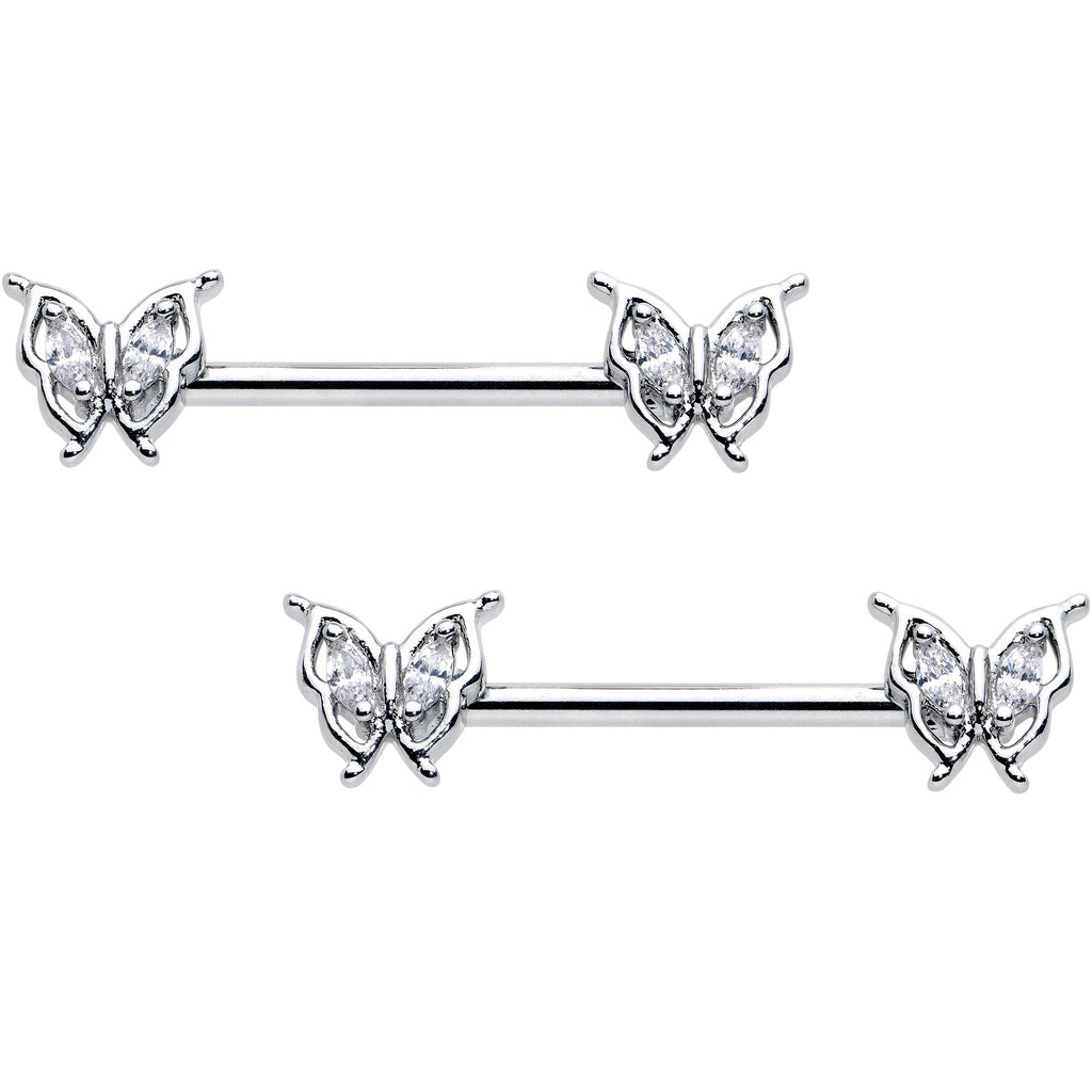BodyCandy 14G 9/16 Clear Gem Fancy Fab Butterfly Barbell Nipple Ring Set — main product shot