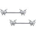 BodyCandy 14G 9/16 Clear Gem Fancy Fab Butterfly Barbell Nipple Ring Set — main product shot