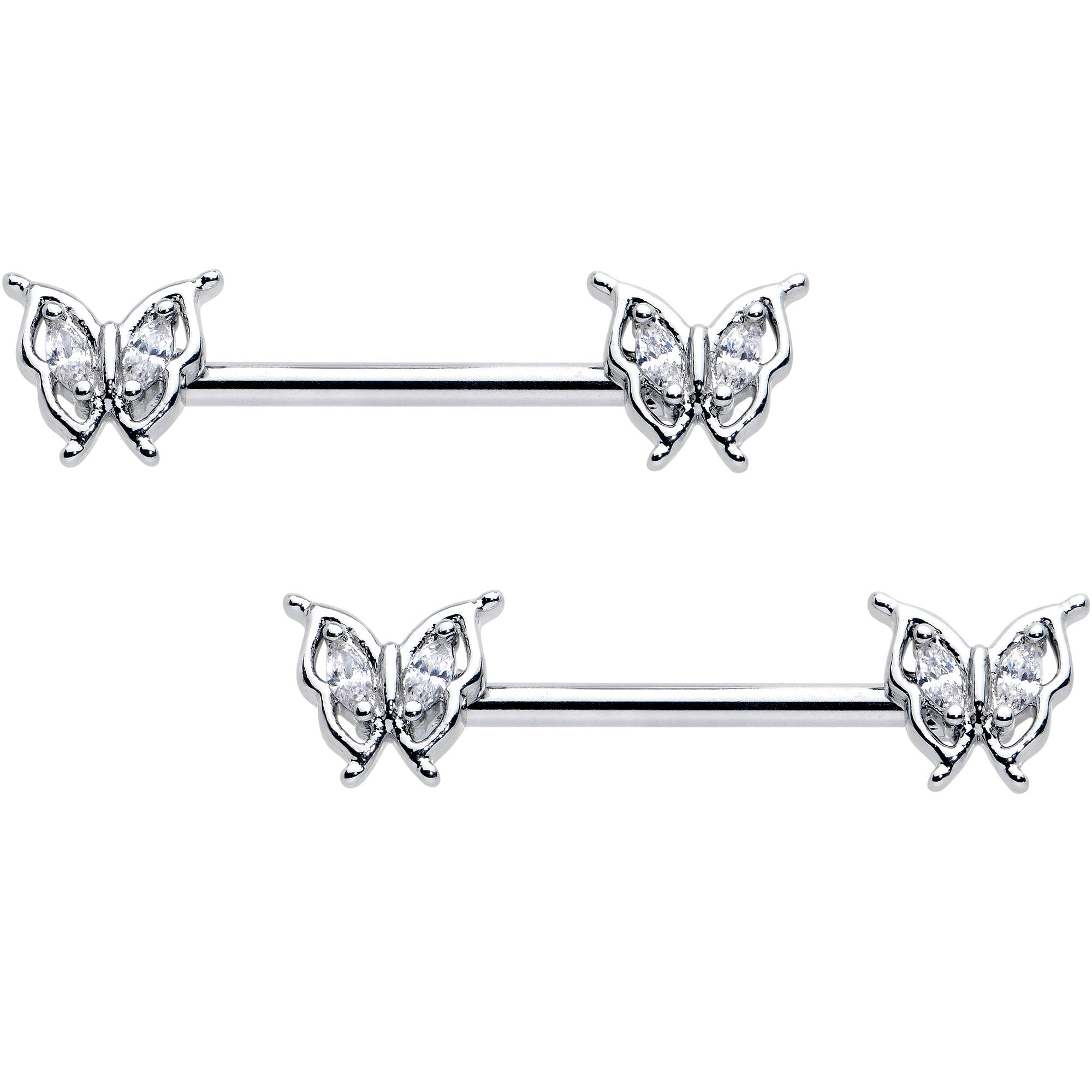BodyCandy 14G 9/16 Clear Gem Fancy Fab Butterfly Barbell Nipple Ring Set — main product shot