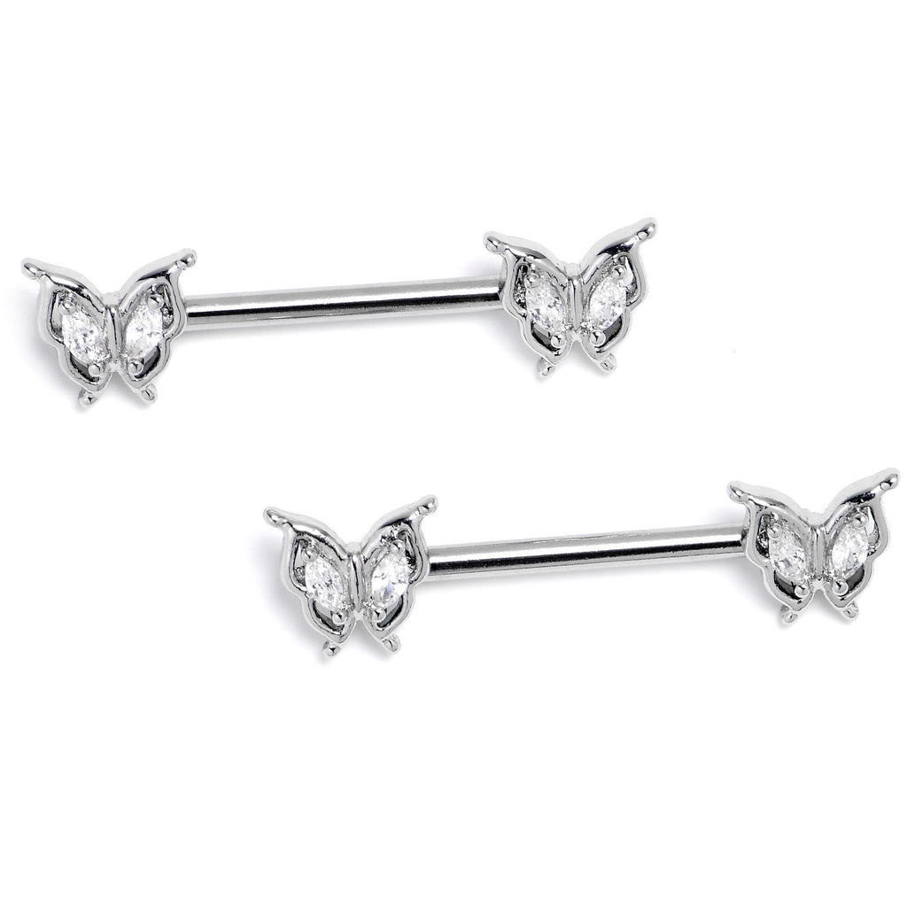 BodyCandy 14G 9/16 Clear Gem Fancy Fab Butterfly Barbell Nipple Ring Set — lifestyle context