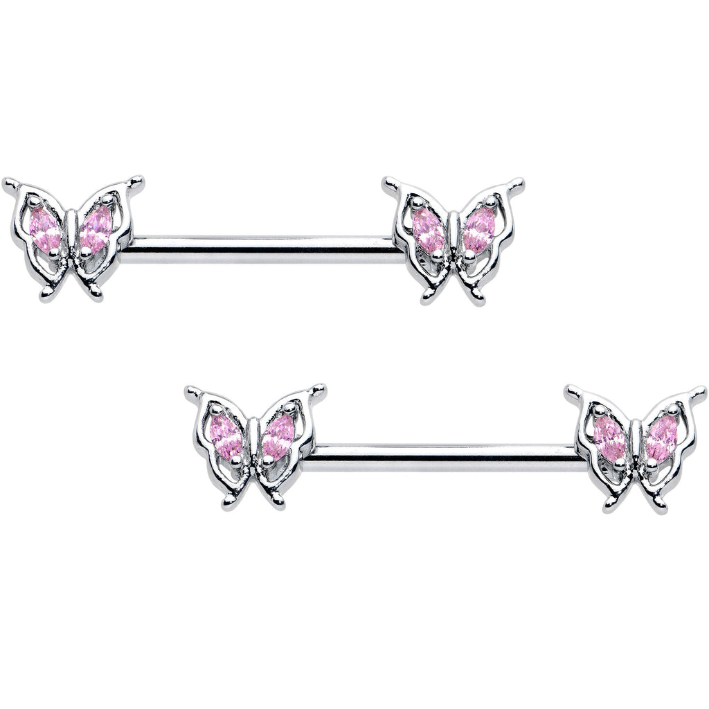 BodyCandy 14G 9/16 Pink Gem Fancy Fab Butterfly Barbell Nipple Ring Set — main product shot