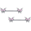BodyCandy 14G 9/16 Pink Gem Fancy Fab Butterfly Barbell Nipple Ring Set — main product shot