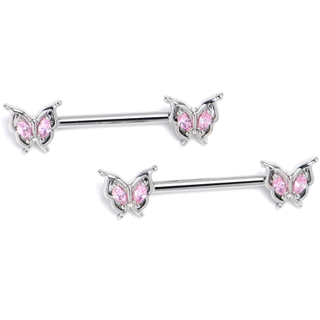 BodyCandy 14G 9/16 Pink Gem Fancy Fab Butterfly Barbell Nipple Ring Set — lifestyle context