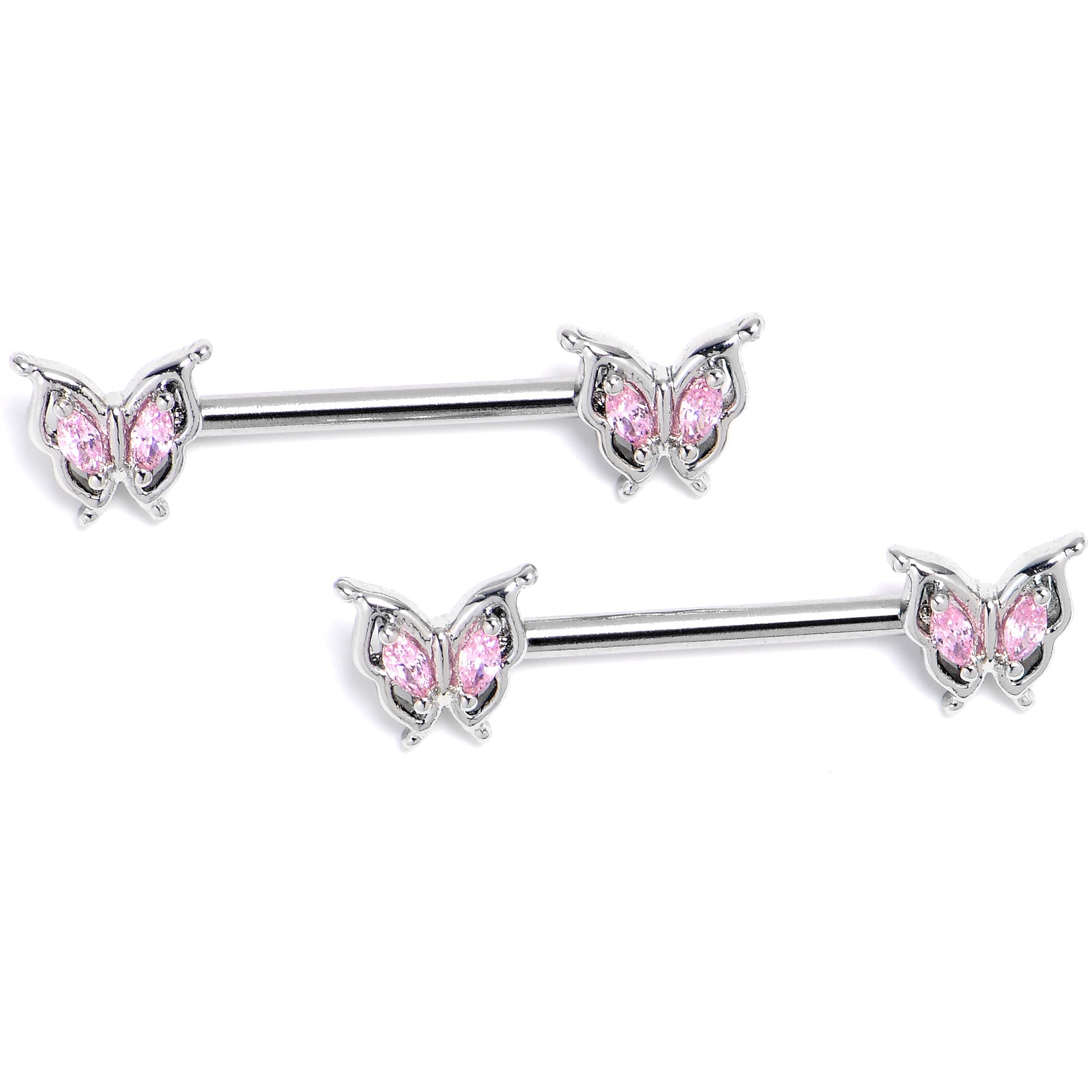 BodyCandy 14G 9/16 Pink Gem Fancy Fab Butterfly Barbell Nipple Ring Set — lifestyle context