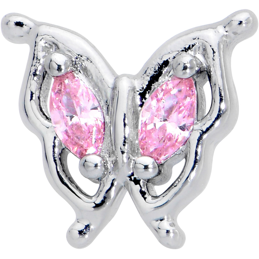 BodyCandy 16G 1/4 Pink Gem Fancy Fab Butterfly Cartilage Tragus Earring — detail close-up