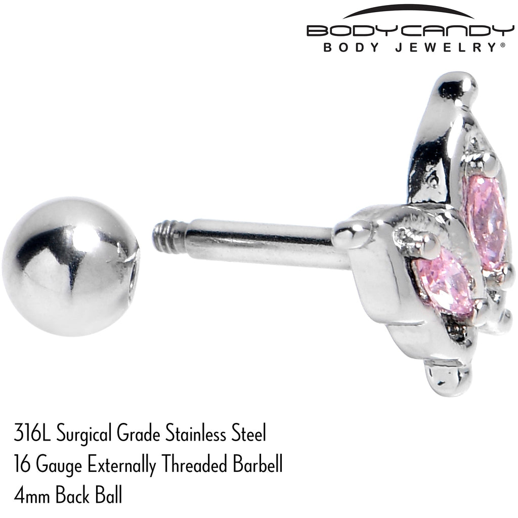 BodyCandy 16G 1/4 Pink Gem Fancy Fab Butterfly Cartilage Tragus Earring — back view
