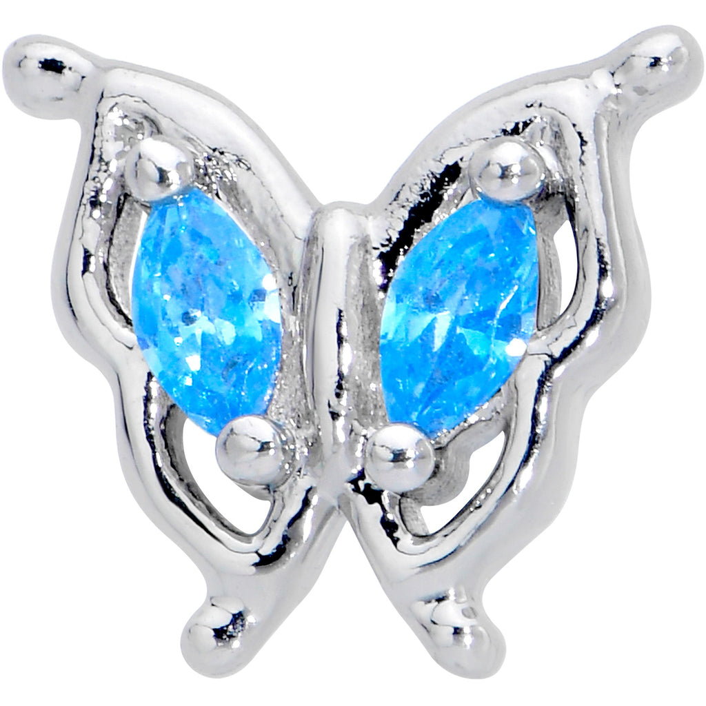 BodyCandy 16G 5/16 Blue Gem Fancy Fab Butterfly Internally Threaded Labret — detail close-up