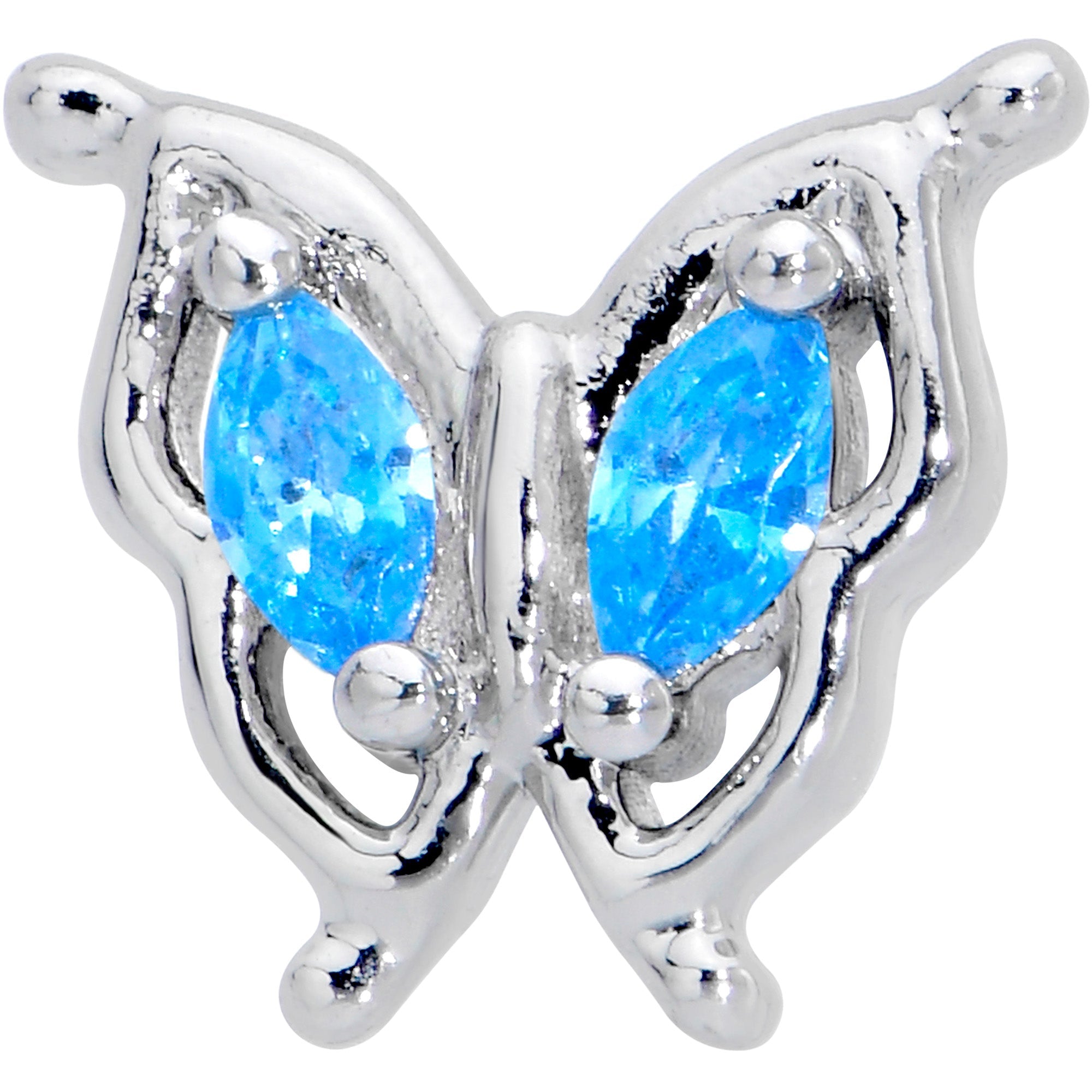 BodyCandy 16G 5/16 Blue Gem Fancy Fab Butterfly Internally Threaded Labret — detail close-up