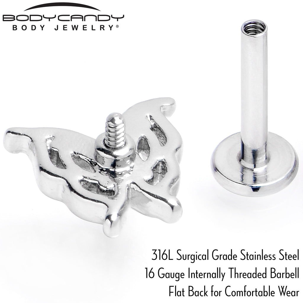 BodyCandy 16G 5/16 Blue Gem Fancy Fab Butterfly Internally Threaded Labret — back view