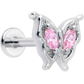 BodyCandy 16G 5/16 Pink Gem Fancy Fab Butterfly Internally Threaded Labret — main product shot