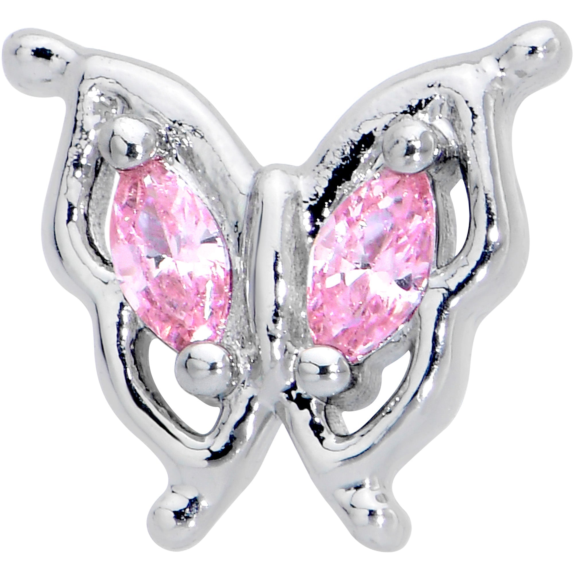 BodyCandy 16G 5/16 Pink Gem Fancy Fab Butterfly Internally Threaded Labret — detail close-up