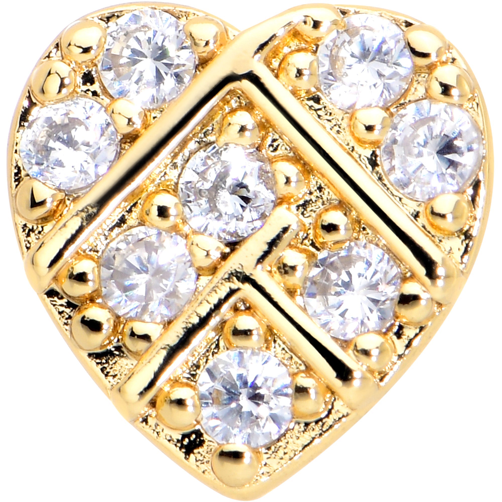 BodyCandy 16G 1/4 Clear Gem Gold Tone Lattice Heart Cartilage Tragus Earring — detail close-up