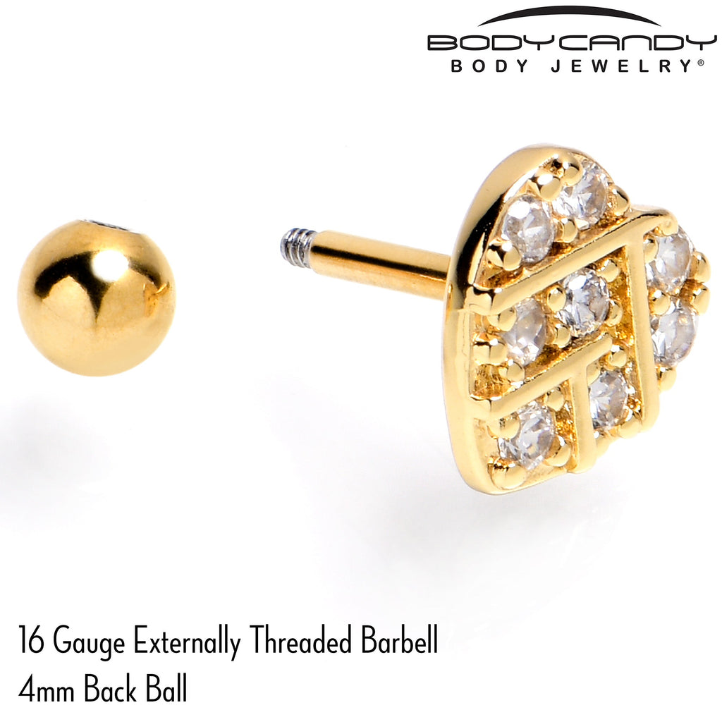 BodyCandy 16G 1/4 Clear Gem Gold Tone Lattice Heart Cartilage Tragus Earring — back view